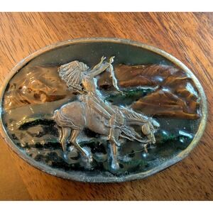 Bergamot  Siskiyou Vintage 1977 Native American Indian Chief Brass Belt Buckle